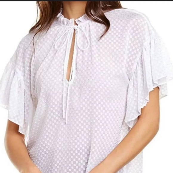 Alice & Olivia Julius Short Ruffle Sleeve Tunic Top in White Sz MEDIUM - Picture 1 of 7